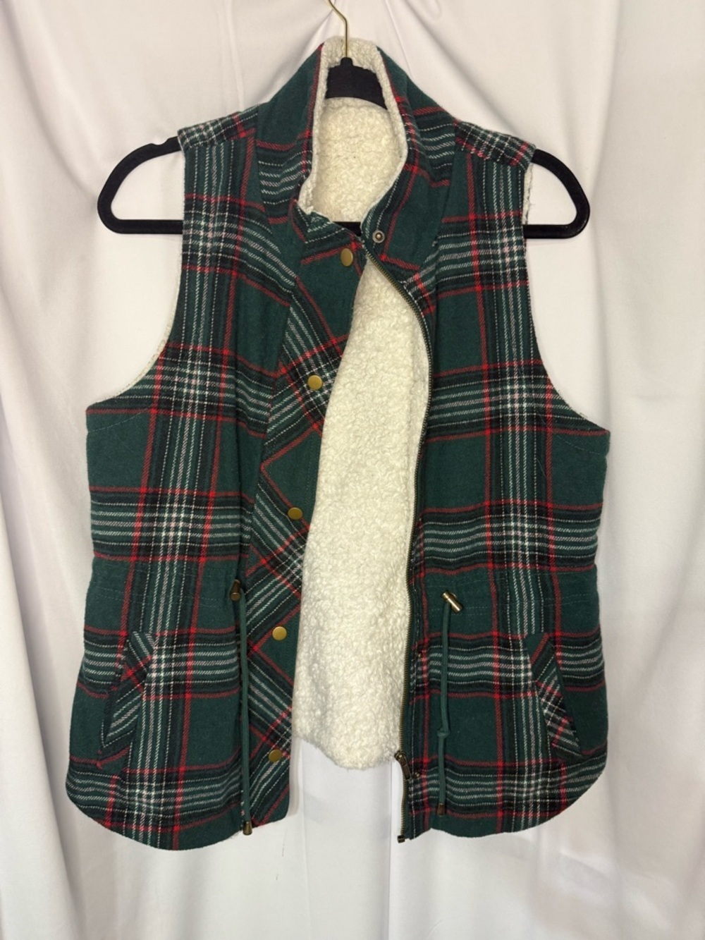 Green Plaid Sherpa-Lined Vest